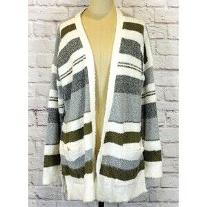 NWT Pink Clover Open Front Long Cardigan Sweater Stripes Pockets SOFT Oversize M